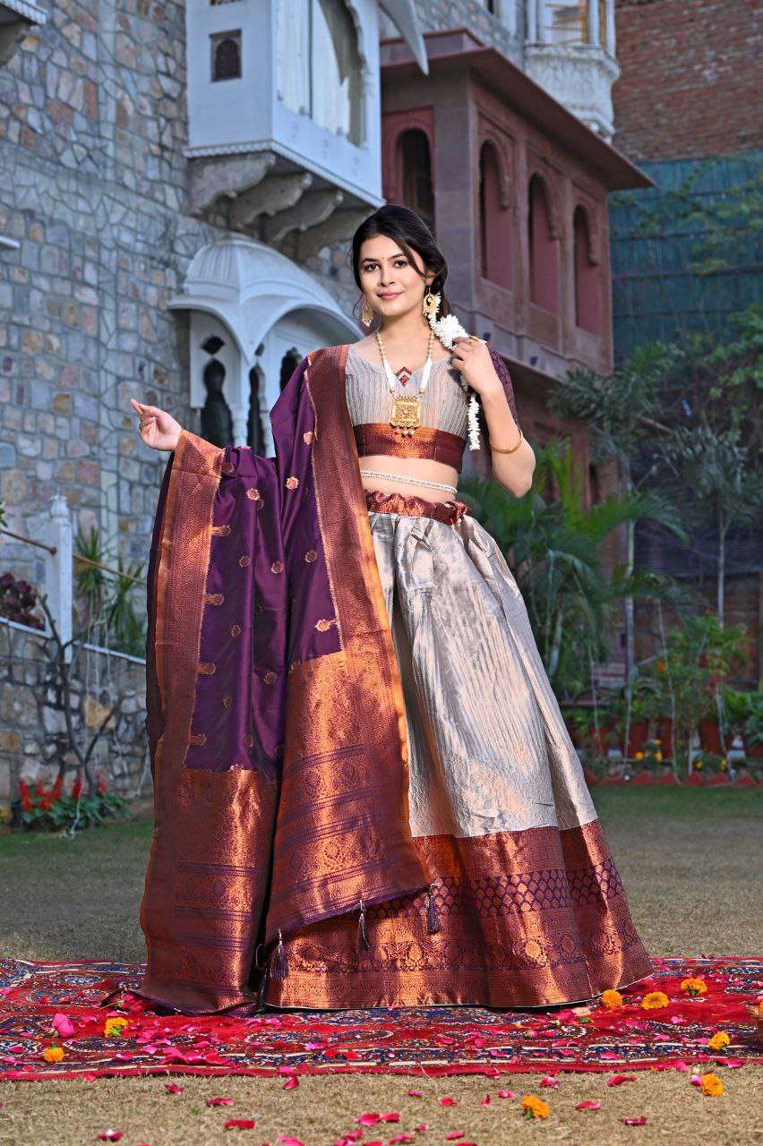 Women's Tussar Silk Patola Print Lehenga Choli Dupatta Set - Image 14